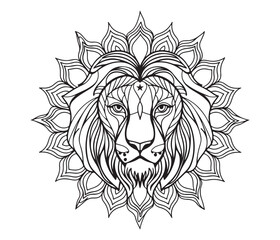 lion head Zentangle and mandala style isolated on white background. Hand Drawn Black color, Vintage sketch for tattoo design
