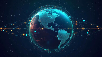 Naklejka premium Abstract glowing earth with digital network connections.
