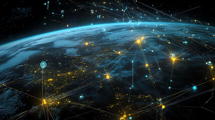 Fototapeta premium Earth with glowing lines showing digital connections.