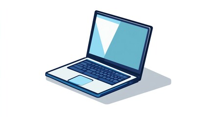 A cartoon illustration of a blue laptop computer with a white background.