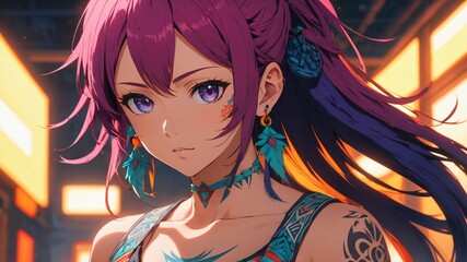 anime artist women with tattoo