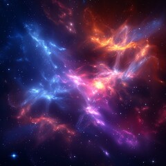 Cosmic Dance Vibrant Nebula of Red, Blue, and Purple Gases and Dust Clouds with Bright Stars