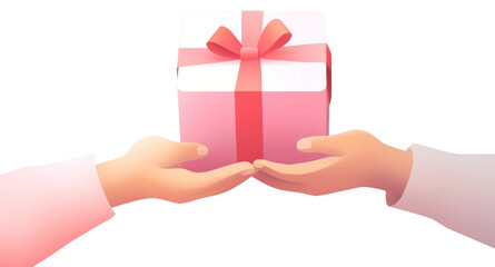 PNG Minimal flat vector of person holding gift box in gradient background pink red celebration.