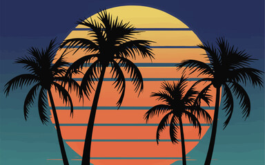 Palm Tree Silhouettes with Sunrise Vector