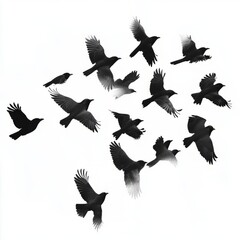 Obraz premium Silhouette of Birds in Flight Against a White Background