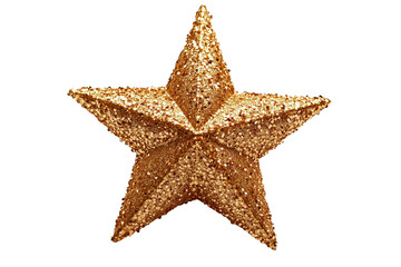 A close-up of a golden glittery star ornament, perfect for Christmas or holiday decorations. PNG die cute isolated on white background. 