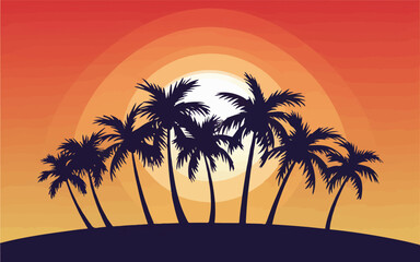 Palm Tree Silhouettes with Sunrise Vector