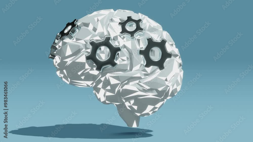 Poster artificial intelligence brain with gears. minimal modern seamless motion design. abstract loop anima