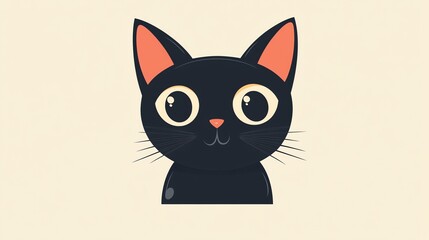 Obraz premium Cute cartoon black cat with big eyes and a pink nose.