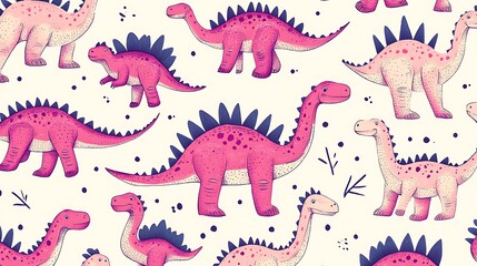 A colorful pattern featuring various cartoon dinosaurs in playful poses.