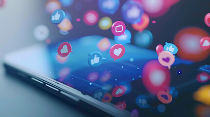 Smartphone with social media icons floating around it.
