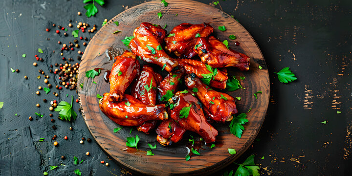Imagen cenital de unas alitas de pollo adobadas a la bbq 