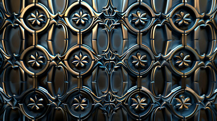 Abstract metallic background with intricate geometric patterns.