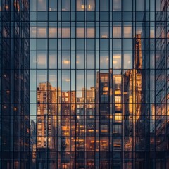 Reflective Cityscape Urban Buildings at Dusk