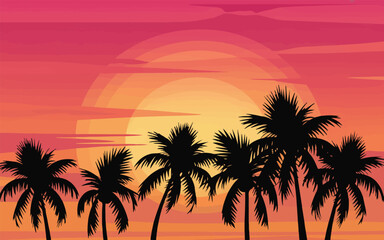 Palm Tree Silhouettes with Sunrise Vector