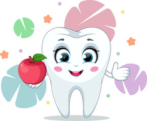 Card. Tooth with Apple. Freshness and Health