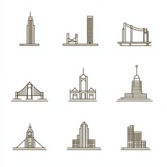 Minimalist City Skyline Illustrations in Line Art Style