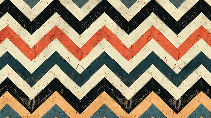 Abstract chevron pattern in blue, red, and white with distressed texture.