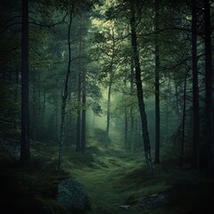 Fototapeta premium Enchanted Forest Pathway in Soft Green Light