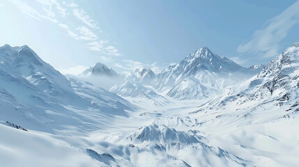 Obraz premium A snowy mountain range with a clear blue sky.