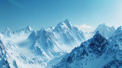 Fototapeta premium A majestic mountain range covered in snow with a blue sky above.