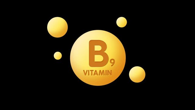 Vitamin B9 bubble animation, Medical concepts, Alpha channel, transparent background. 4K resolution