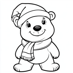 Obraz premium Cute Polar Bear in Christmas Hat Coloring Page