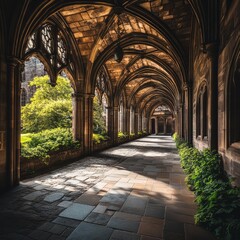 Serene Stone Archway in a Sunlit Cloister