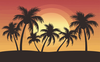 Palm Tree Silhouettes with Sunrise Vector