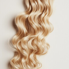 Fototapeta premium A strand of blonde wavy hair on a white background