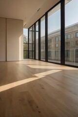 Empty room for interior design and decoration, walls, windows, and floor.Generative AI.