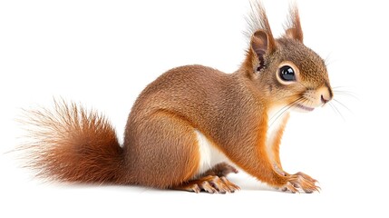 Obraz premium A cute squirrel sitting with a fluffy tail and expressive eyes.