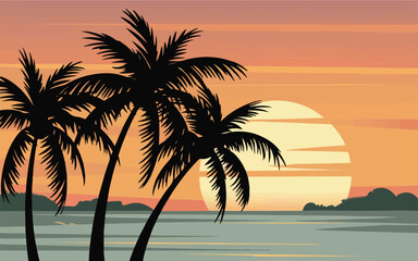 Palm Tree Silhouettes with Sunrise Vector