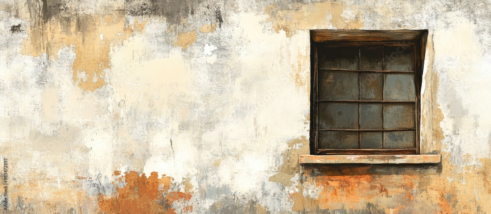 Poster abstract background featuring an aged window in an urban setting
