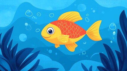 Cute cartoon fish swimming in the ocean.