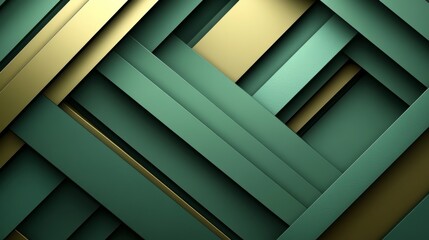 Fototapeta premium A vibrant abstract image featuring a geometric pattern with interlocking bands in varying shades of green and gold, creating a sophisticated and modern aesthetic.