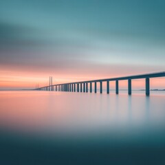 Obraz premium Serene Sunset Over Tranquil Bridge Reflection