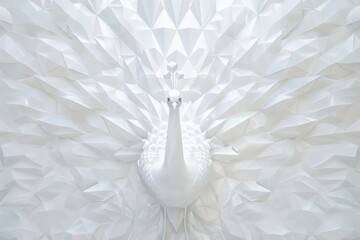 Elegant peacock feather in minimalist white geometric depiction