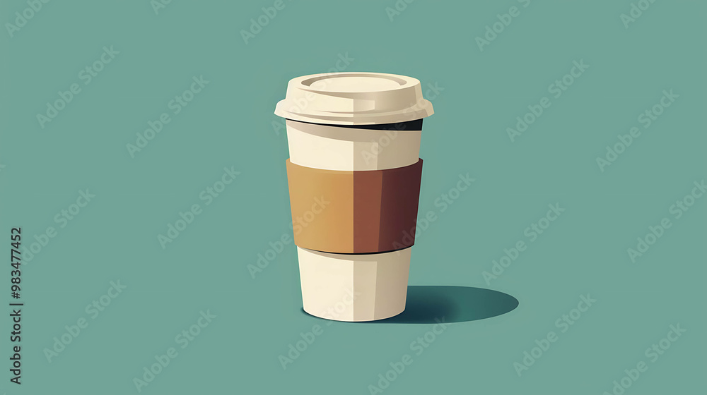 Wall mural A simple illustration of a disposable coffee cup with a brown paper sleeve.