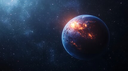 Fototapeta premium A vibrant planet in space, showcasing fiery activity and cosmic surroundings.