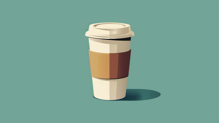 A simple illustration of a disposable coffee cup with a brown paper sleeve.
