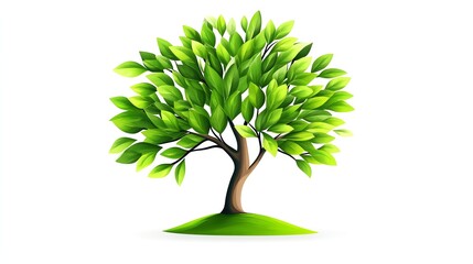 A cartoon tree with green leaves on a white background.