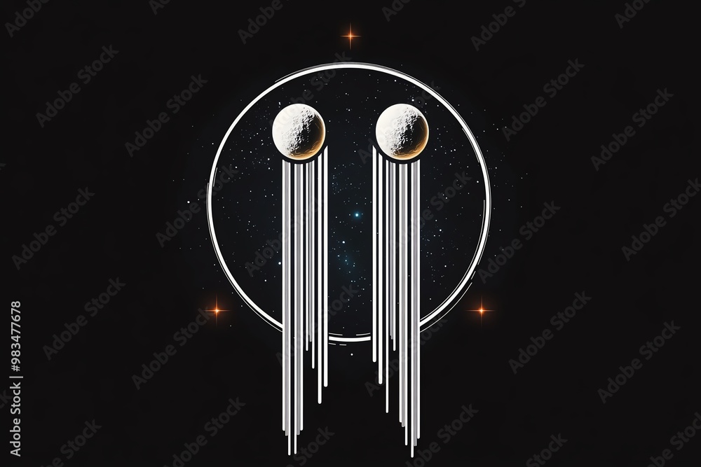 Poster Minimal Gemini twins represented by two parallel lines in a sleek, modern design