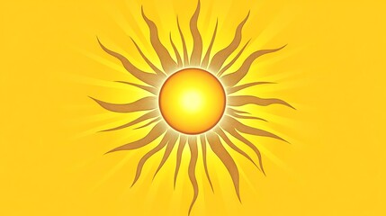 A simple stylized sun with rays on a yellow background.