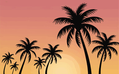 Palm Tree Silhouettes with Sunrise Vector