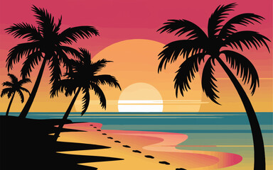 Palm Tree Silhouettes with Sunrise Vector