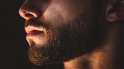 Obraz premium Close-up of a Man's Face with a Beard, Showing his Jawline, Lip, and Nose