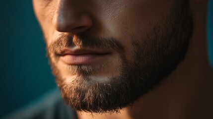 Obraz premium Close-up of a Man's Lower Face with a Beard and Mouth Slightly Ajar