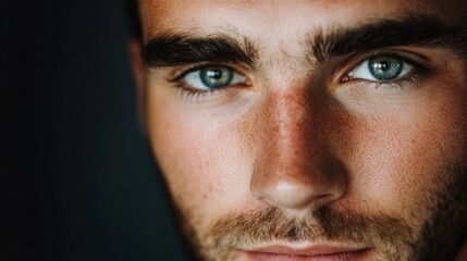 Obraz premium Close-up Portrait of a Man with Blue Eyes and Stubble