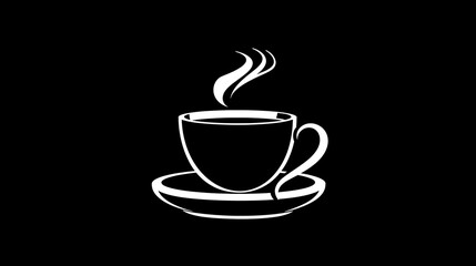 Obraz premium Simple white silhouette of a coffee cup and saucer on a black background.